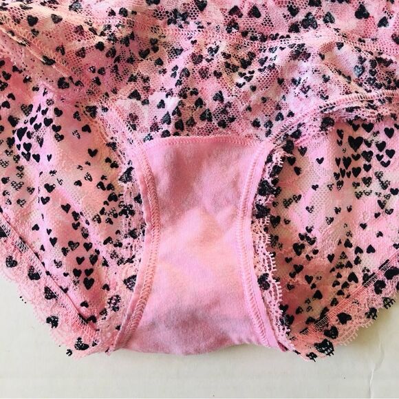 New Victoria Secret Pink & Black Floating Heart Lace Hip huggers XS - Picture 3 of 4